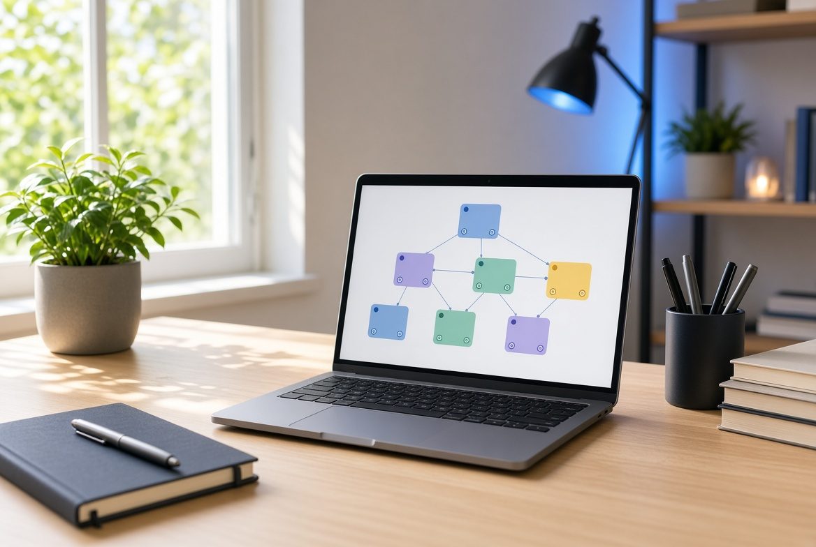 Clean desk with laptop showing link shortening interface